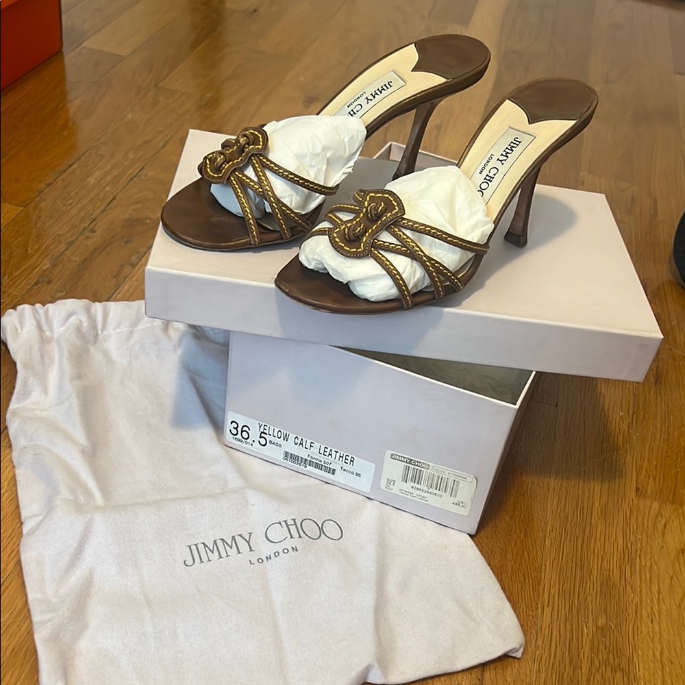 Jimmy Choo Yellow Calf Leather Sandals Authentic with bag